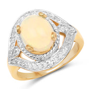 Bids.com 14K Yellow Gold Plated 1.88 Carat Genuine Ethiopian Opal and White Topaz .925 Sterling Silver Ring Rings White Smoke size 8.00,size 6.00,size 7.00,size 9.00,size 5.00,size 10.00