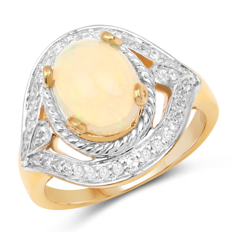 Bids.com 14K Yellow Gold Plated 1.88 Carat Genuine Ethiopian Opal and White Topaz .925 Sterling Silver Ring Rings White Smoke size 8.00,size 6.00,size 7.00,size 9.00,size 5.00,size 10.00