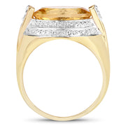 Bids.com 4.56 Carat Genuine Citrine and White Diamond .925 Sterling Silver Ring Rings White Smoke size 7.00,size 8.00,size 9.00,size 10.00,size 5.00,size 6.00