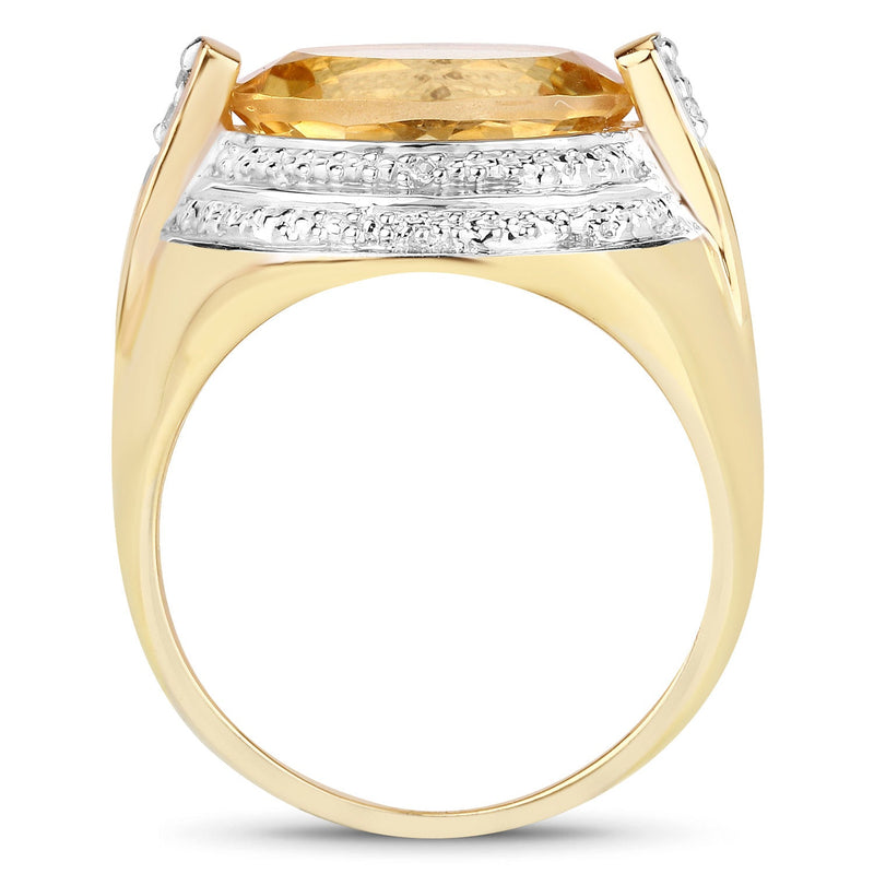 Bids.com 4.56 Carat Genuine Citrine and White Diamond .925 Sterling Silver Ring Rings White Smoke size 7.00,size 8.00,size 9.00,size 10.00,size 5.00,size 6.00