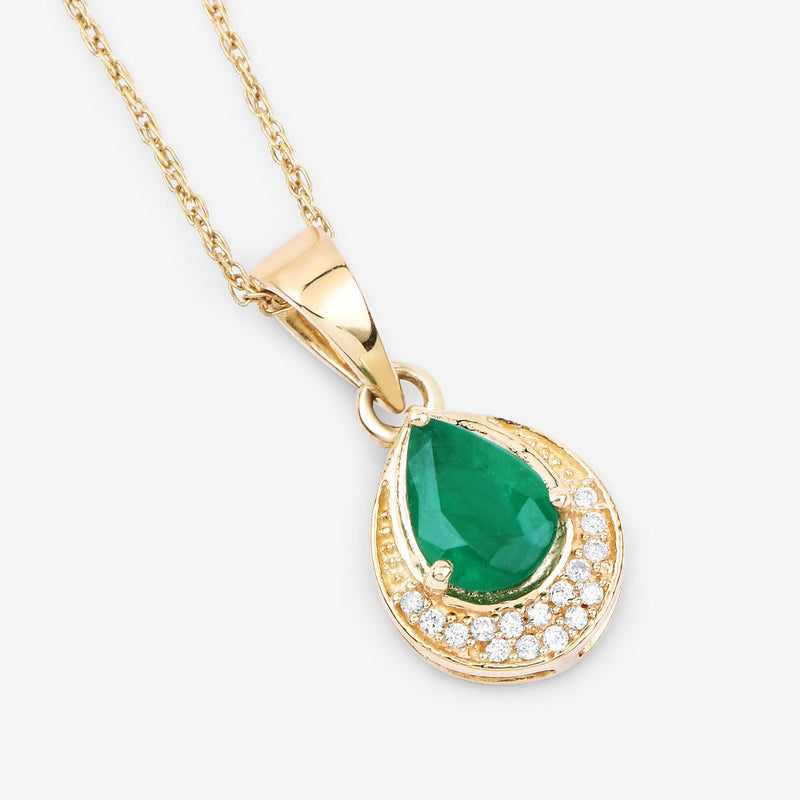 Bids.com 0.89 Carat Genuine Zambian Emerald and White Diamond 14K Yellow Gold Pendant Pendants White Smoke