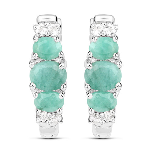 Bids.com 1.30 Carat Genuine Emerald and White Topaz .925 Sterling Silver Earrings Earrings White Smoke