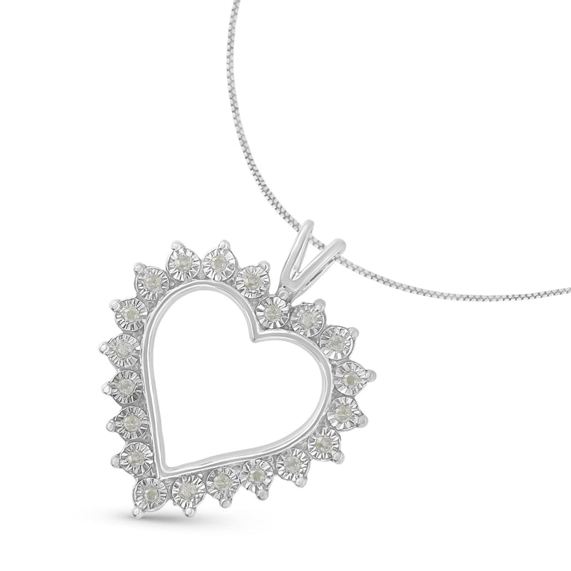 Bids.com .925 Sterling Silver 1/4 Cttw Miracle Set Diamond Open Heart 18" Pendant Necklace (I-J Color, I3 Clarity) Necklaces White Smoke White.Sterling Silver / 18