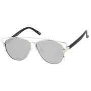 zeroUV Modern Metal Crossbar Mirrored Lens Flat Front Sunglasses A145 Sunglasses White Smoke Gold Ice,Silver Full Mirror,Gold Brown,Black Brown,Gold Pink Mirror,Black Red Mirror,Gold Purple Mirror,Silver Light Mirror,Gunmetal Silver Mirror,Black Gold Mirror,Black Silver Mirror