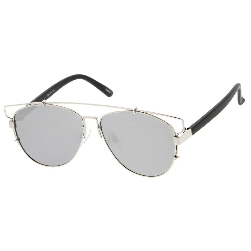 zeroUV Modern Metal Crossbar Mirrored Lens Flat Front Sunglasses A145 Sunglasses White Smoke Gold Ice,Silver Full Mirror,Gold Brown,Black Brown,Gold Pink Mirror,Black Red Mirror,Gold Purple Mirror,Silver Light Mirror,Gunmetal Silver Mirror,Black Gold Mirror,Black Silver Mirror