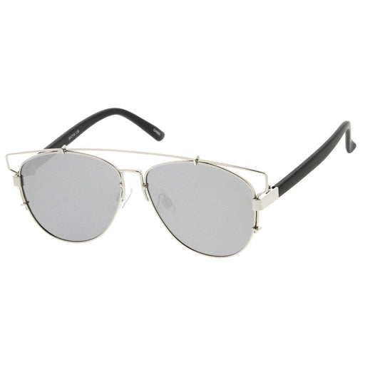zeroUV Modern Metal Crossbar Mirrored Lens Flat Front Sunglasses A145 Sunglasses White Smoke Gold Ice,Silver Full Mirror,Gold Brown,Black Brown,Gold Pink Mirror,Black Red Mirror,Gold Purple Mirror,Silver Light Mirror,Gunmetal Silver Mirror,Black Gold Mirror,Black Silver Mirror