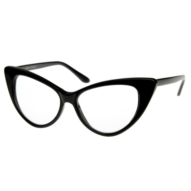 zeroUV 1950's Vintage Mod Fashion Cat Eye Clear Lens Glasses 8435 Glasses White Smoke Black,Tortoise,White,Red,Brown,Yellow Tortoise,Havana,Brown Fade,Black-Clear