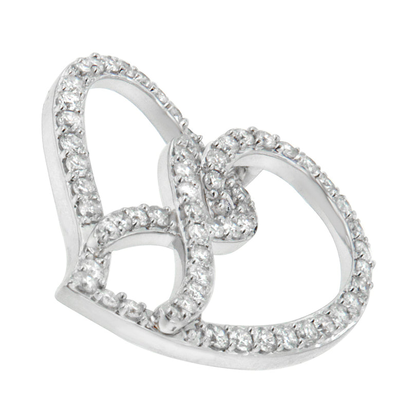 Bids.com 14K White Gold 1.0 Cttw White Diamond Awareness Ribbon & Open Heart 18" Pendant Necklace (H-I Color, I1-I2 Clarity) - White Diamond Ribbon Necklaces White Smoke White.Gold / 18