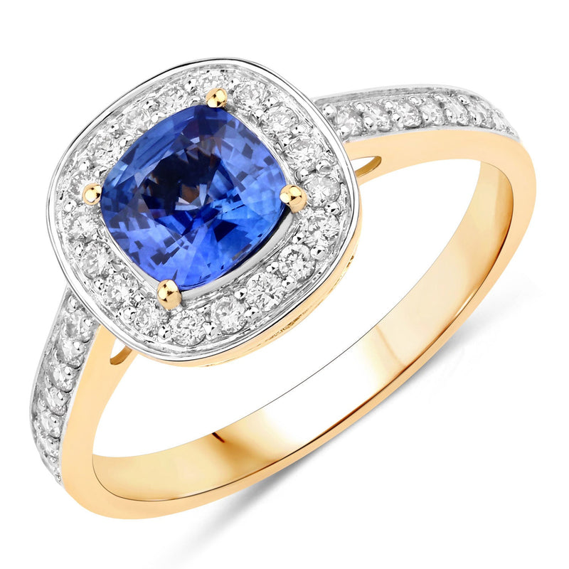 Bids.com 1.31 Carat Genuine Blue Sapphire and White Diamond 18K Yellow Gold Ring Rings White Smoke size 6.00,size 7.00,size 8.00,size 9.00