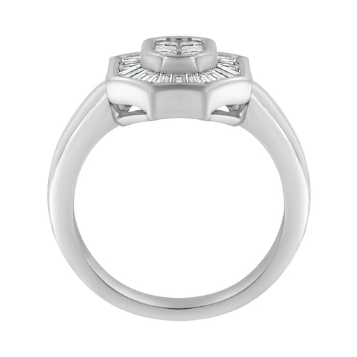 Bids.com 14K White Gold 1.00 Cttw Baguette and Princess-Cut Diamond Cocktail Art Deco Style Ring (H-I Color, SI1-SI2 Clarity) - Size 7 Rings White Smoke 7 / White.Gold