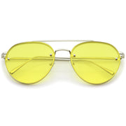 zeroUV Retro Modern Rimless Flat Color Lens Aviator Sunglasses A826 Sunglasses White Smoke Silver Yellow