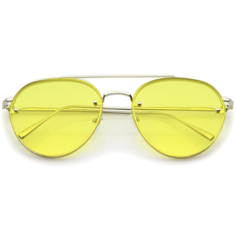 zeroUV Retro Modern Rimless Flat Color Lens Aviator Sunglasses A826 Sunglasses White Smoke Silver Yellow