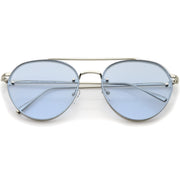 zeroUV Retro Modern Rimless Flat Color Lens Aviator Sunglasses A826 Sunglasses White Smoke Silver Blue