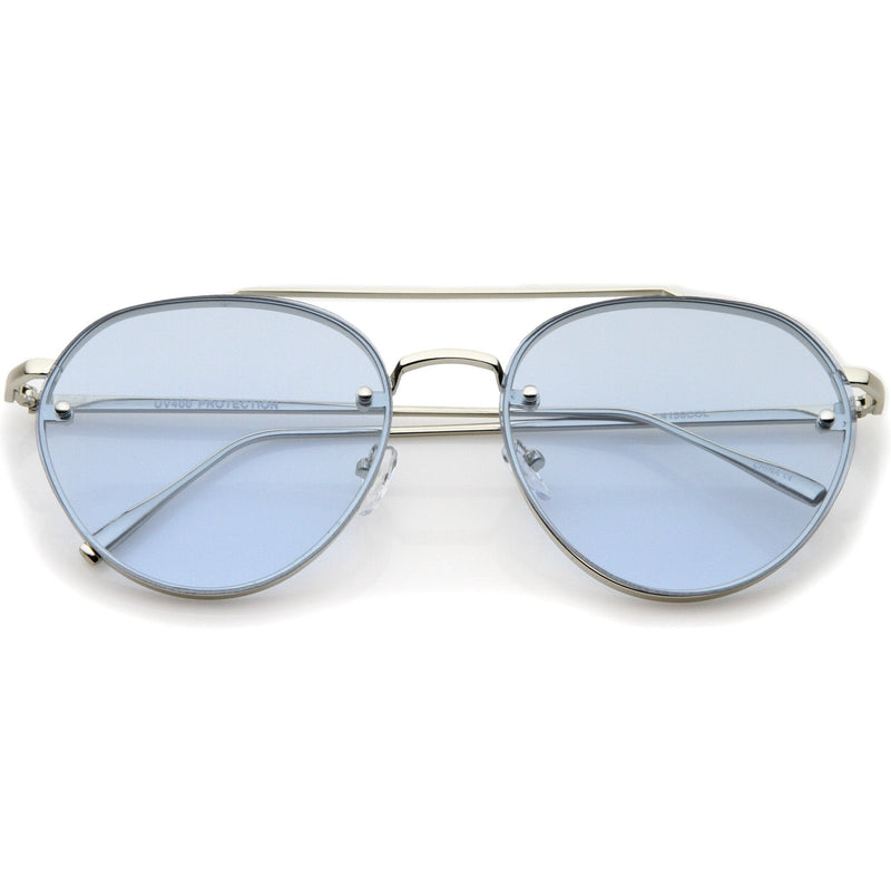 zeroUV Retro Modern Rimless Flat Color Lens Aviator Sunglasses A826 Sunglasses White Smoke Silver Blue