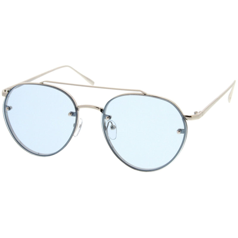 zeroUV Retro Modern Rimless Flat Color Lens Aviator Sunglasses A826 Sunglasses White Smoke Silver Yellow,Silver Blue,Silver Red,Gold Pink,Gold Purple
