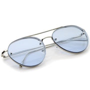 zeroUV Retro Modern Rimless Flat Color Lens Aviator Sunglasses A826 Sunglasses White Smoke Silver Yellow,Silver Blue,Silver Red,Gold Pink,Gold Purple