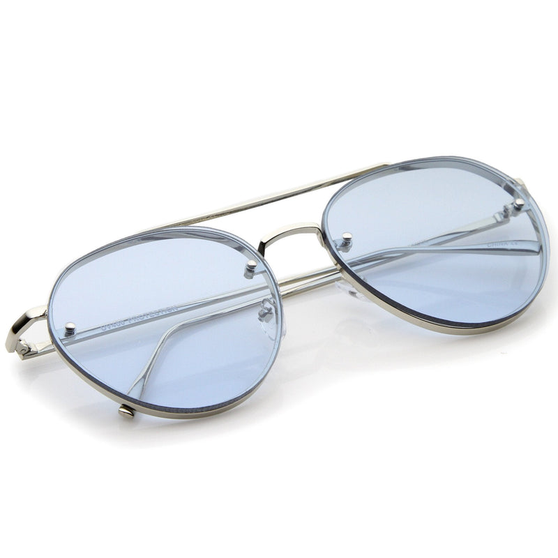zeroUV Retro Modern Rimless Flat Color Lens Aviator Sunglasses A826 Sunglasses White Smoke Silver Yellow,Silver Blue,Silver Red,Gold Pink,Gold Purple