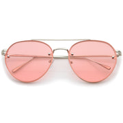 zeroUV Retro Modern Rimless Flat Color Lens Aviator Sunglasses A826 Sunglasses White Smoke Silver Red
