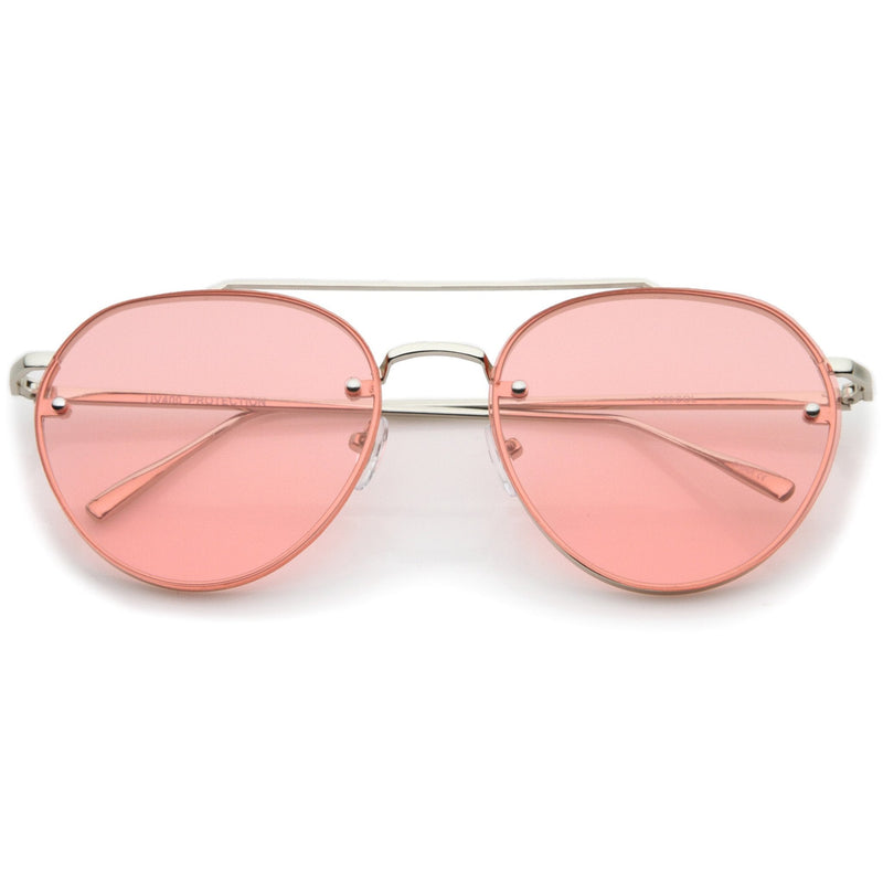 zeroUV Retro Modern Rimless Flat Color Lens Aviator Sunglasses A826 Sunglasses White Smoke Silver Red