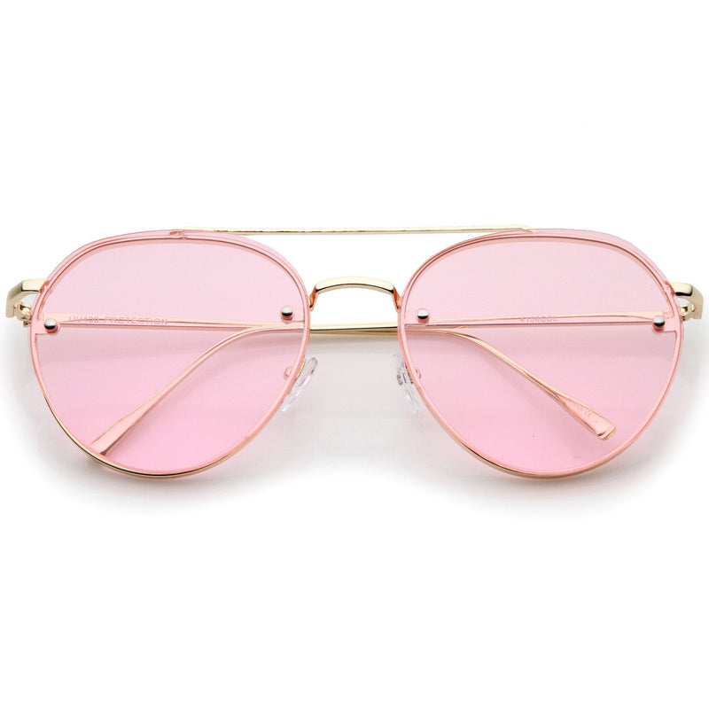 zeroUV Retro Modern Rimless Flat Color Lens Aviator Sunglasses A826 Sunglasses White Smoke Gold Pink