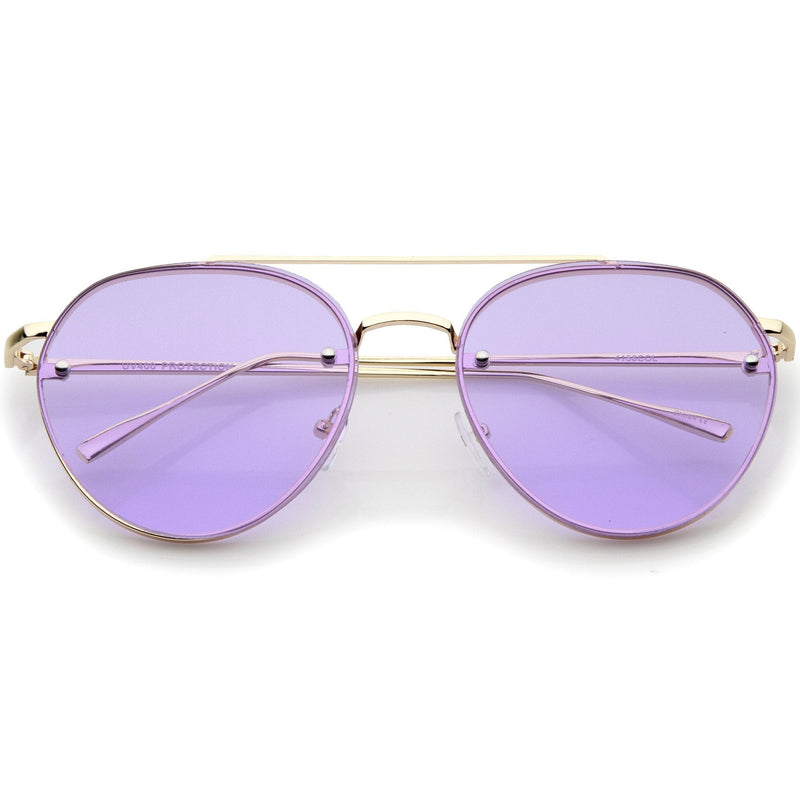 zeroUV Retro Modern Rimless Flat Color Lens Aviator Sunglasses A826 Sunglasses White Smoke Gold Purple