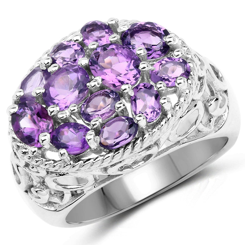 Bids.com 2.64 Carat Genuine Amethyst .925 Sterling Silver Ring Rings White Smoke size 6.50,size 6.00,size 7.00,size 8.00,size 9.00