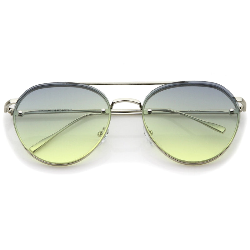 zeroUV Retro Modern Gradient Flat Lens Aviator Sunglasses A824 White Smoke Shiny Silver Blue Yellow