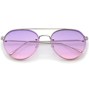 zeroUV Retro Modern Gradient Flat Lens Aviator Sunglasses A824 White Smoke Shiny Silver Purple Pink