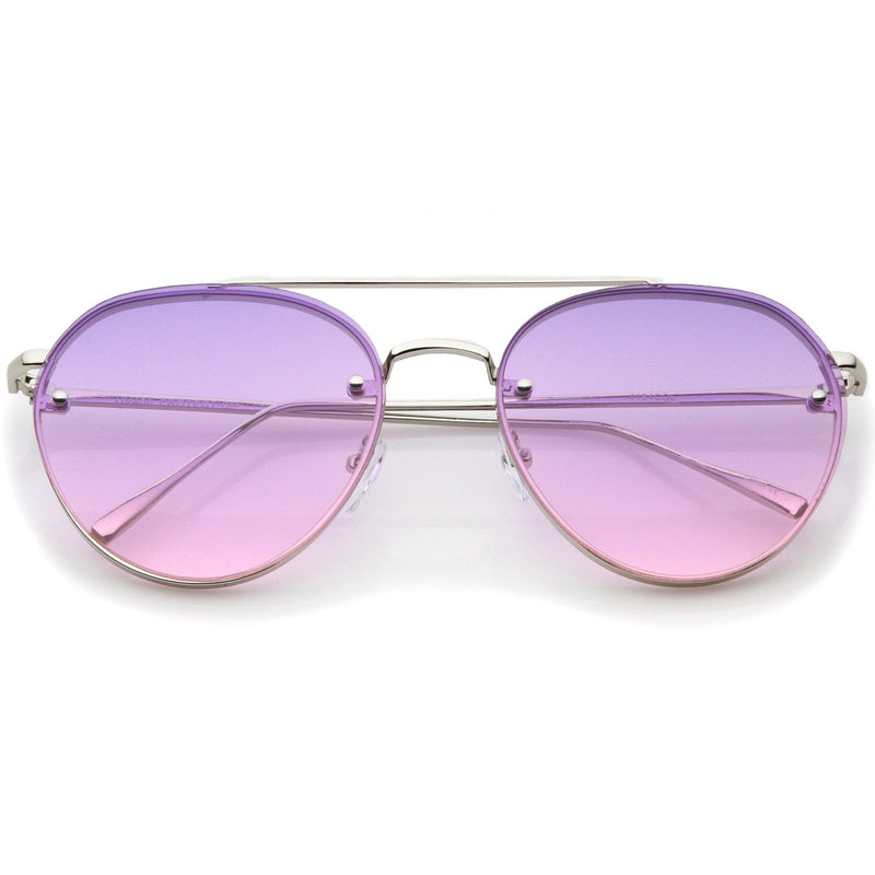 zeroUV Retro Modern Gradient Flat Lens Aviator Sunglasses A824 White Smoke Shiny Silver Purple Pink