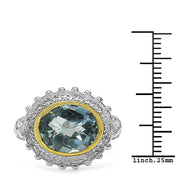 Bids.com Two Tone Plated 5.01 Carat Genuine Blue Topaz & White Topaz .925 Sterling Silver Ring Rings White Smoke size 6.00,size 7.00,size 8.00,size 9.00