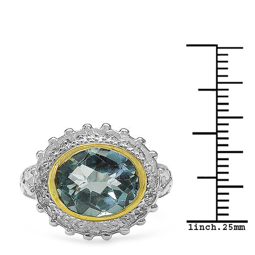 Bids.com Two Tone Plated 5.01 Carat Genuine Blue Topaz & White Topaz .925 Sterling Silver Ring Rings White Smoke size 6.00,size 7.00,size 8.00,size 9.00