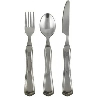 Essential Medical Supply Essential Medical Supply Heavy Duty Weighted Stainless Steel Utensil Set With Fork, Knife And Spoon For Easy Eating Medical Supplies White Smoke