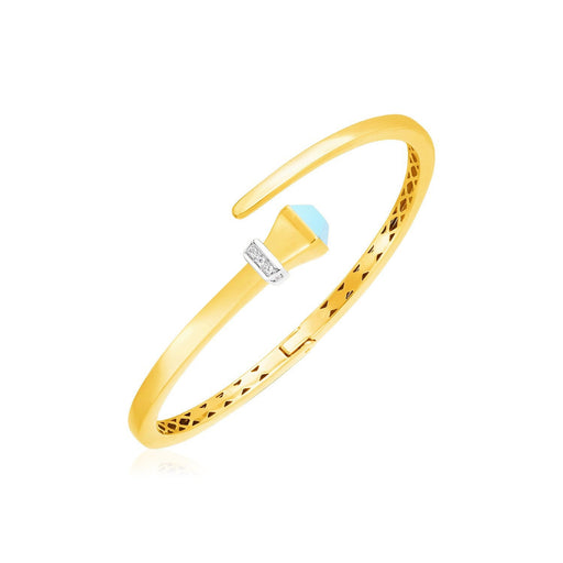 Bids.com 14k Yellow Gold Crossover Style Hinged Bangle Bracelet with Turquoise and Diamonds Bracelets White Smoke Yellow Gold