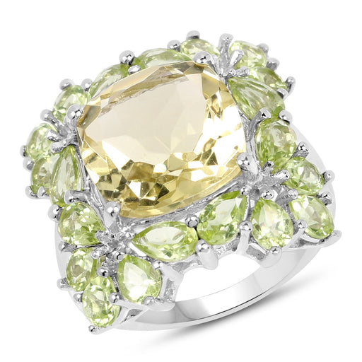 Bids.com 9.38 Carat Genuine Lemon Quartz & Peridot .925 Sterling Silver Ring Rings White Smoke size 7.00,size 6.00,size 8.00,size 9.00,size 5.00