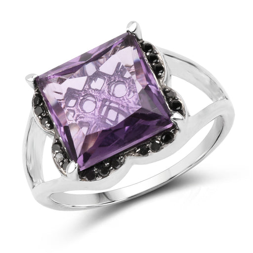 Bids.com 4.58 Carat Genuine Amethyst & Black Diamond .925 Sterling Silver Ring Rings White Smoke size 7.00,size 6.00,size 8.00,size 9.00,size 5.00,size 10.00