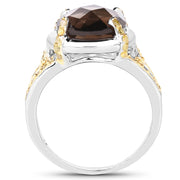 Bids.com 3.28 Carat Genuine Smoky Quartz and Yellow Diamond .925 Sterling Silver Ring Rings White Smoke size 6.00,size 7.00,size 8.00,size 9.00