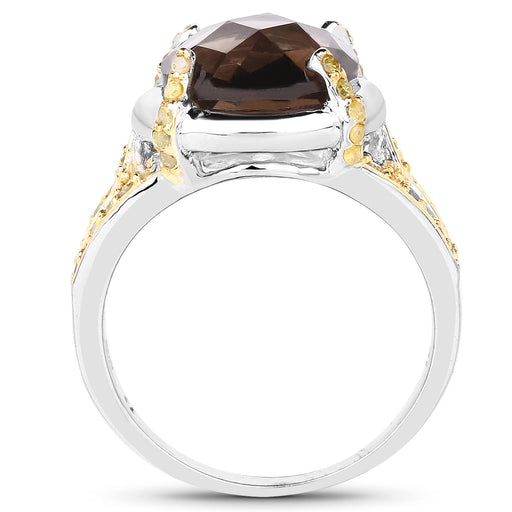 Bids.com 3.28 Carat Genuine Smoky Quartz and Yellow Diamond .925 Sterling Silver Ring Rings White Smoke size 6.00,size 7.00,size 8.00,size 9.00