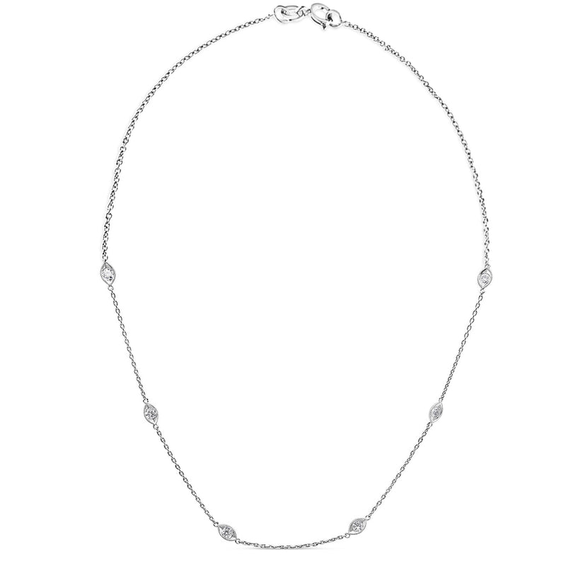 Bids.com 14K White Gold 1.00 Cttw Bezel Set Round Diamond Marquise Shaped Milgrain Station 18" Collar Necklace (G-H Color, SI1-SI2 Clarity) Necklaces White Smoke White.Gold / 18