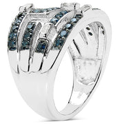 Bids.com 0.59 Carat Genuine Blue Diamond & White Diamond .925 Sterling Silver Ring Rings White Smoke size 7.00,size 8.00,size 6.00,size 9.00