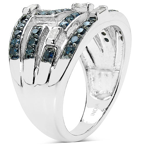 Bids.com 0.59 Carat Genuine Blue Diamond & White Diamond .925 Sterling Silver Ring Rings White Smoke size 7.00,size 8.00,size 6.00,size 9.00