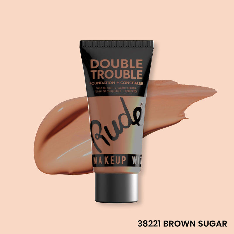 Rude Cosmetics Double Trouble Foundation and Concealer Foundation Peach Puff Brown Sugar 18