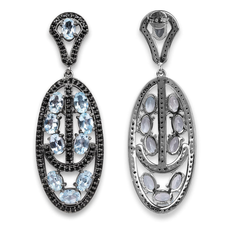 Bids.com 13.80 Carat Genuine Blue Topaz and Black Spinel .925 Sterling Silver Earrings Earrings White Smoke