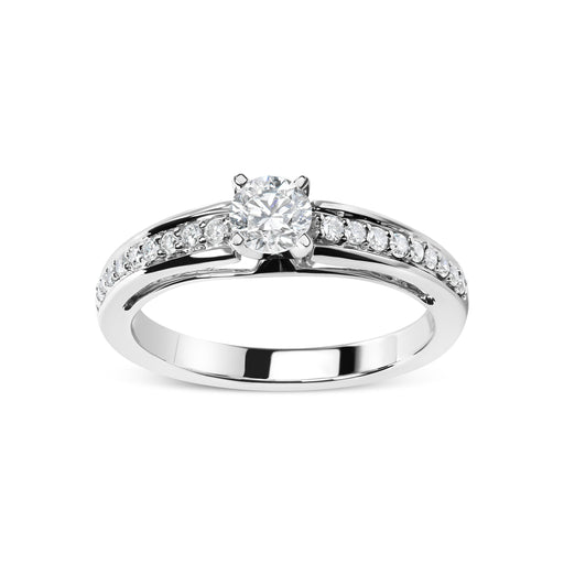 Bids.com 14K White Gold 1/2 Cttw Diamond Solitaire Pave Set Engagement Ring (G-H Color, VS2-SI1 Clarity) - Size 7 Rings White Smoke 7 / White.Gold