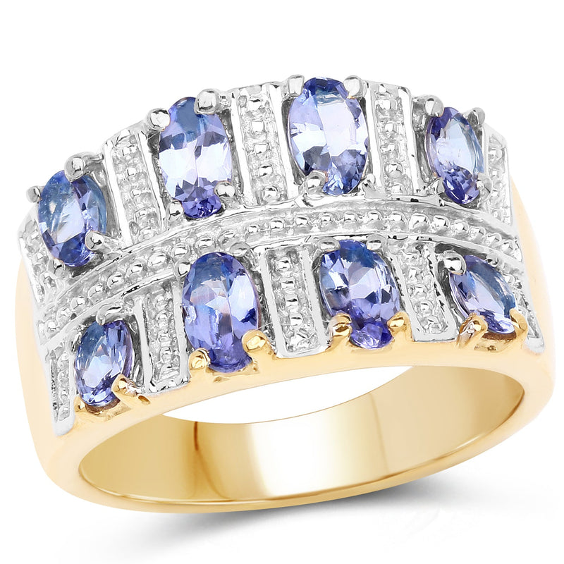 Bids.com 14K Yellow Gold Plated 1.68 Carat Genuine Tanzanite .925 Sterling Silver Ring Rings White Smoke size 6.00,size 8.00,size 7.00,size 9.00