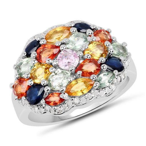 Bids.com 2.85 Carat Genuine Multi Sapphire .925 Sterling Silver Ring Rings White Smoke size 7.00,size 5.00,size 6.00,size 8.00,size 9.00