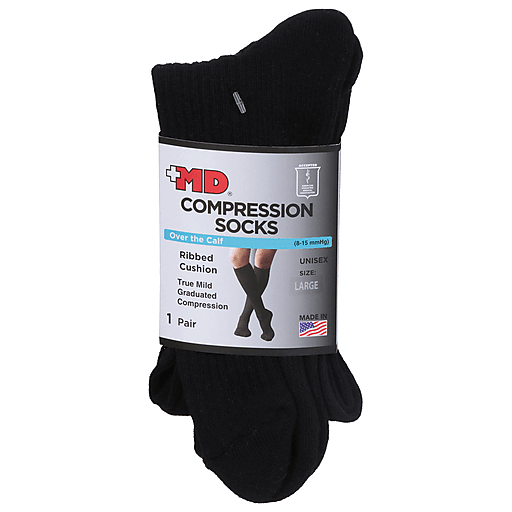 MD MD USA Ribbed Cotton Compression Socks – Cushion Soles (Black, Large) Socks Black