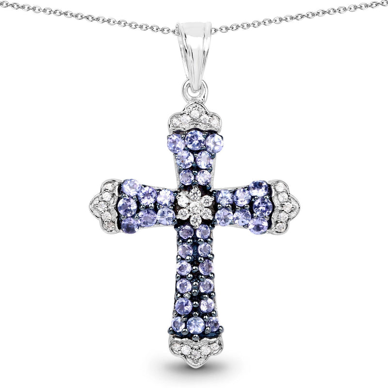 Bids.com 1.84 Carat Genuine Tanzanite and White Zircon .925 Sterling Silver Pendant Pendants White Smoke