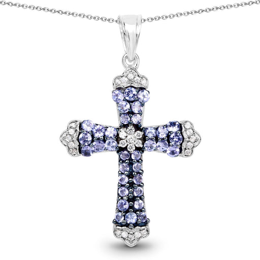 Bids.com 1.84 Carat Genuine Tanzanite and White Zircon .925 Sterling Silver Pendant Pendants White Smoke