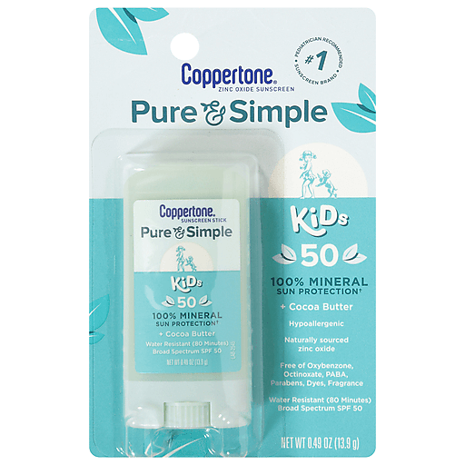 Coppertone Coppertone Pure & Simple Kids Broad Spectrum Sunscreen Stick, SPF 50, 0.49 Oz Sunscreen Lavender