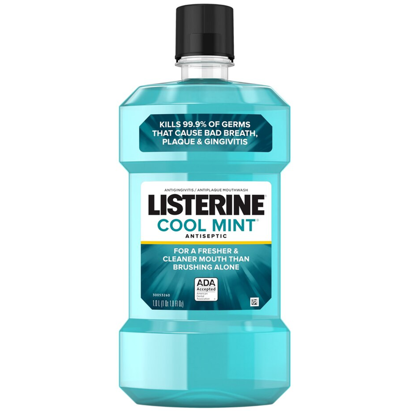 Listerine Listerine Mouthwash, Antiseptic, Cool Mint 33.8 Fl Oz Mouthwash White Smoke